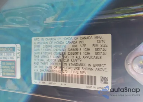 2017 Honda Cr-V Ex-L/Ex-L Navi из США, поврежденный, VIN 2HKRW2H82HH604370